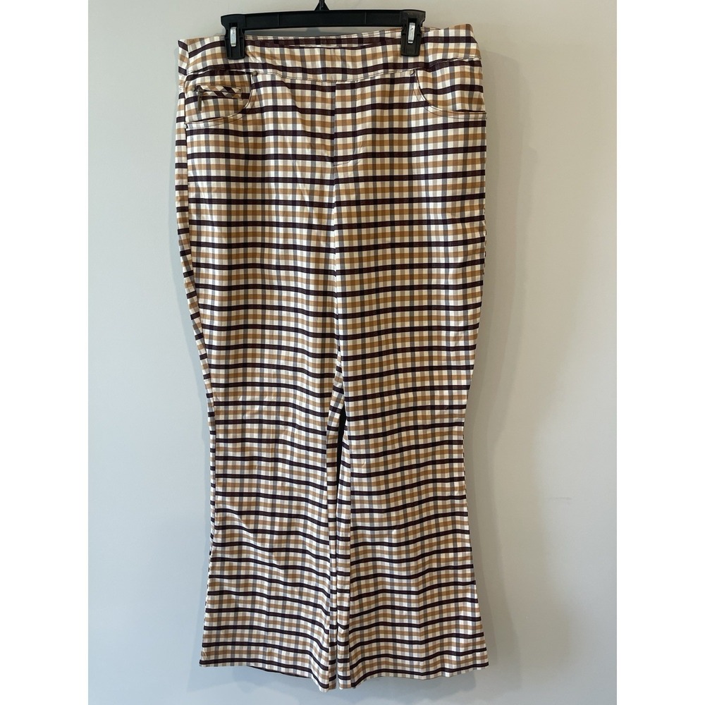 Cato Flare Leg Pants Women's 16 Brown Gingham Plaid Academia Retro Mod Preppy